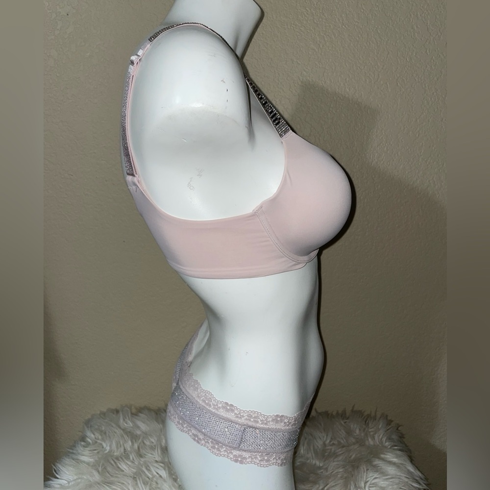 Victoria Secret Shine Strap Bra VS Taupe Shine Strap Rhinestone Panty Set 🆕 🪩 - Picture 10 of 13